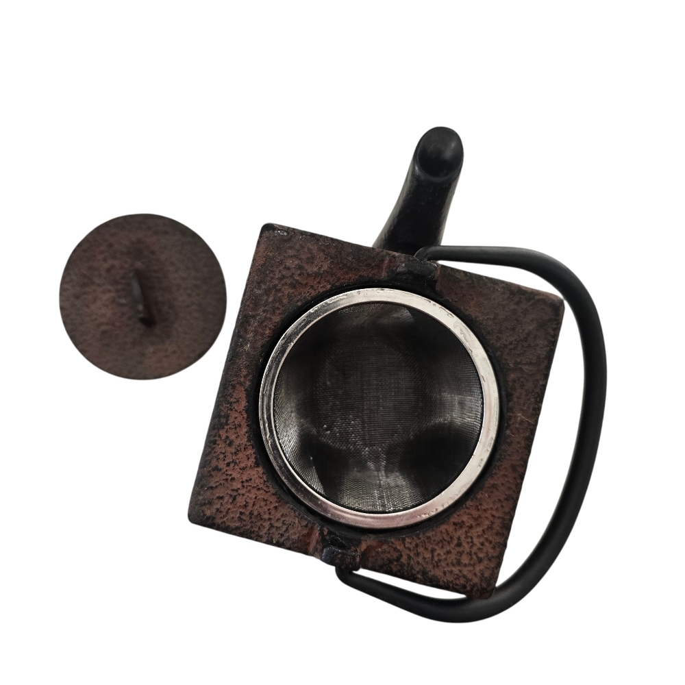 Rare Iwachu Japanese Square Tetsubin Cast Iron Teapot Enamel Lined Infuser - Picture 6 of 13